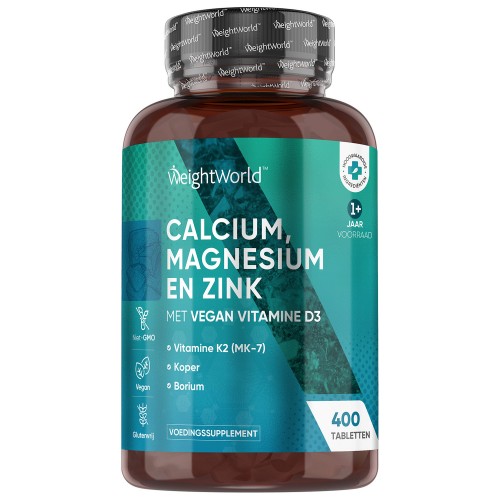 WeightWorld Calcium, magnesium & zink met vitamine D3 - 400 tabletten - Voor Normale spierfunctie, botten, gewrichten en immuunsysteem