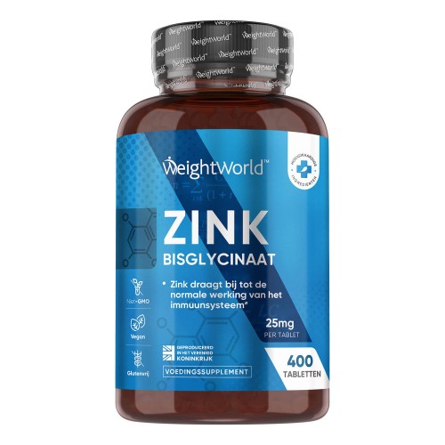 WeightWorld Zink supplement - 25mg 400 tabletten - Helpt de cognitieve functies te behouden