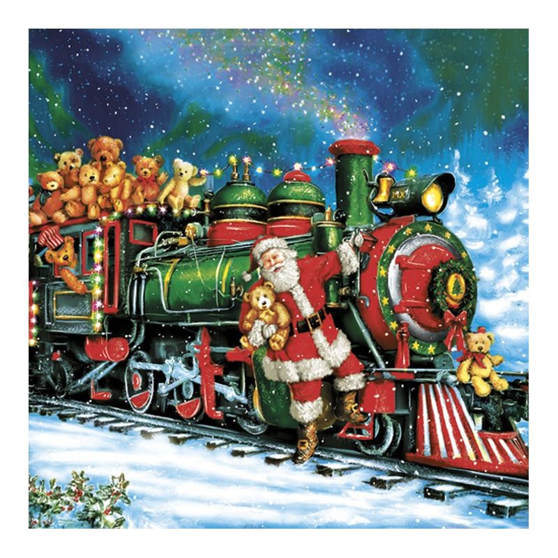 Maki kerst thema servetten - 20x st - 33 x 33 cm - kerstman trein -