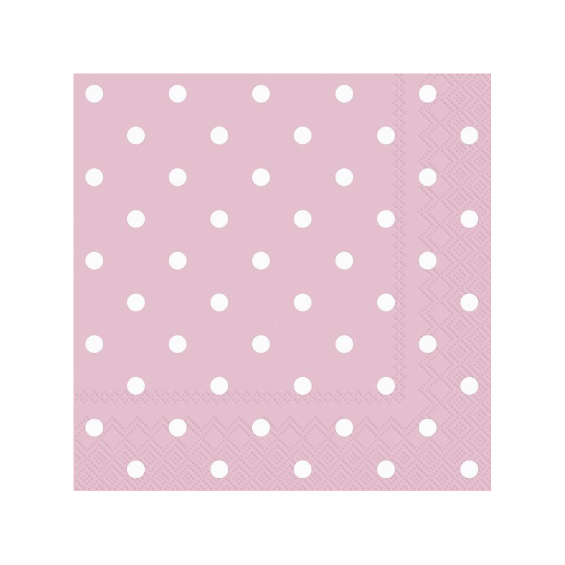 Ihr 20x Polka Dot 3-laags servetten licht roze met witte stippen 33 x 33 cm -