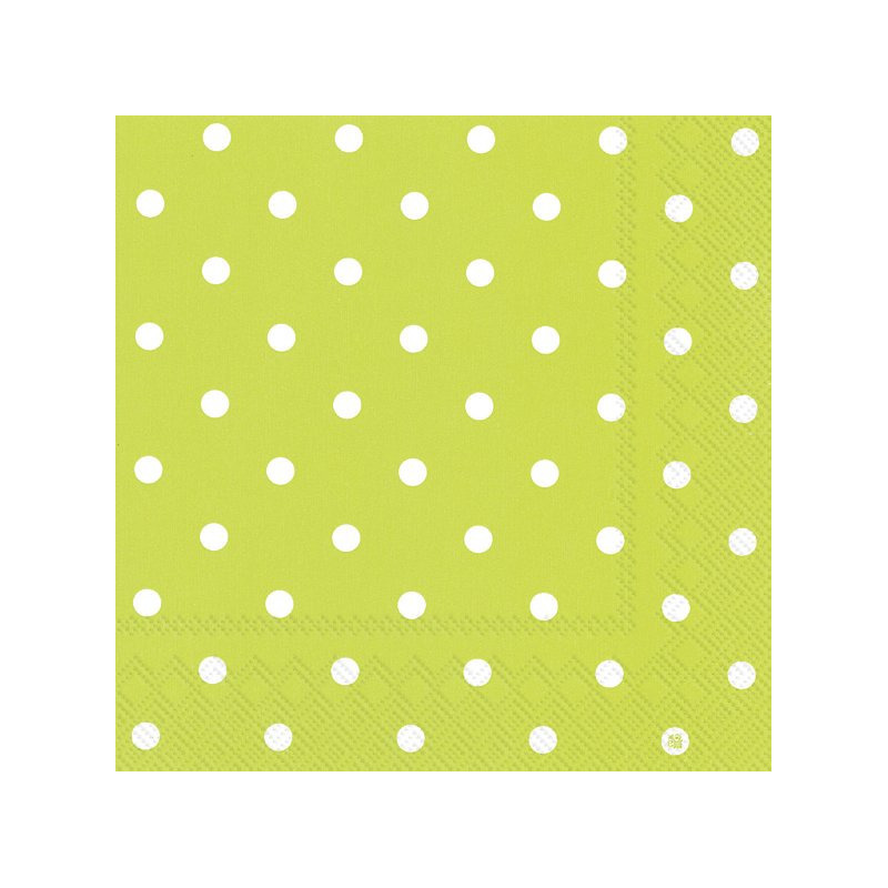Ihr 20x Polka Dot 3-laags servetten lime groen met witte stippen 33 x 33 cm -