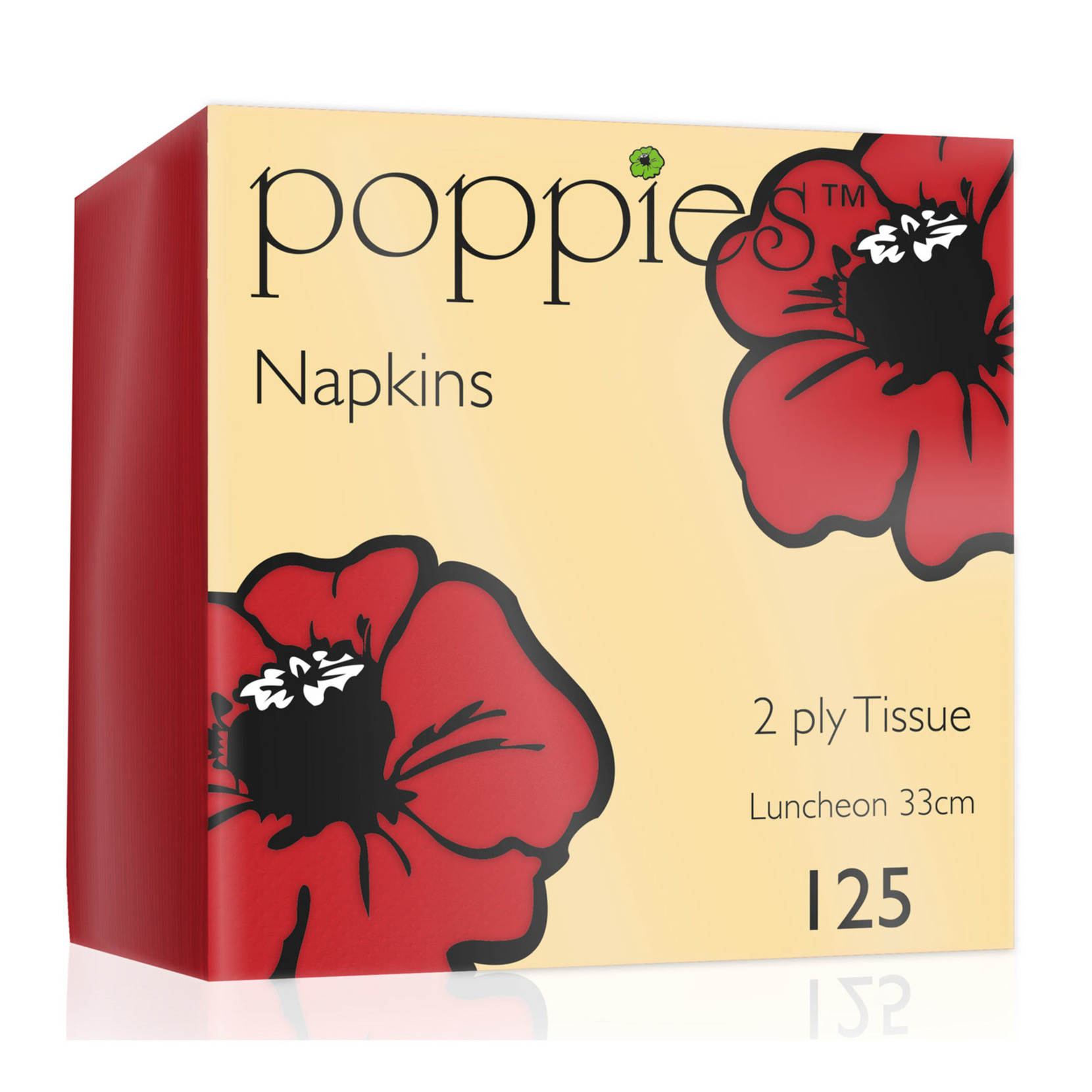 Poppies 125x stuks 2-laags papieren tafelservetten rood 33 x 33 cm -