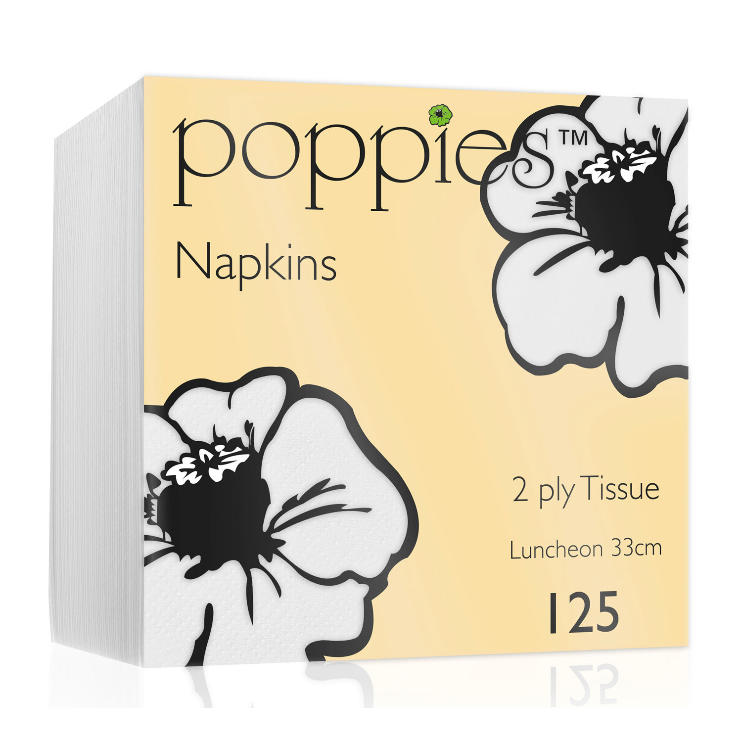 Poppies 125x stuks 2-laags papieren tafelservetten wit 33 x 33 cm -