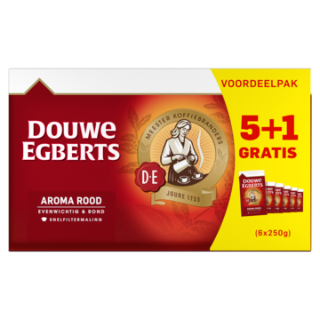 DOUWE EGBERTS ouwe Egberts Aroma Rood Snelfiltermaling Voordeelpak 5+1 Gratis 6 x 250g bij Jumbo