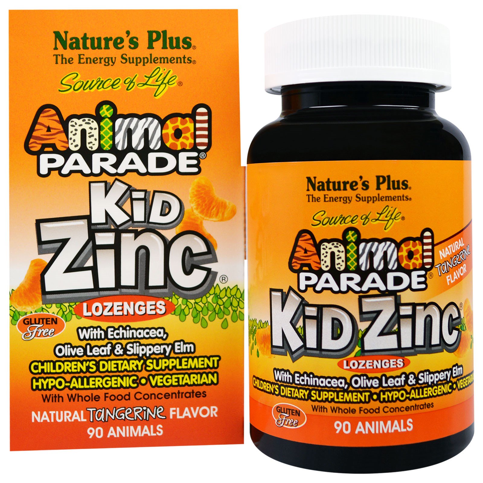 Nature's Plus Kid Zinc Lozenges, Natural Tangerine Flavor (90 Animals) - 