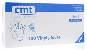 CMT Vinyl handschoenen poedervrij maat s wit/transparant 100 stuks