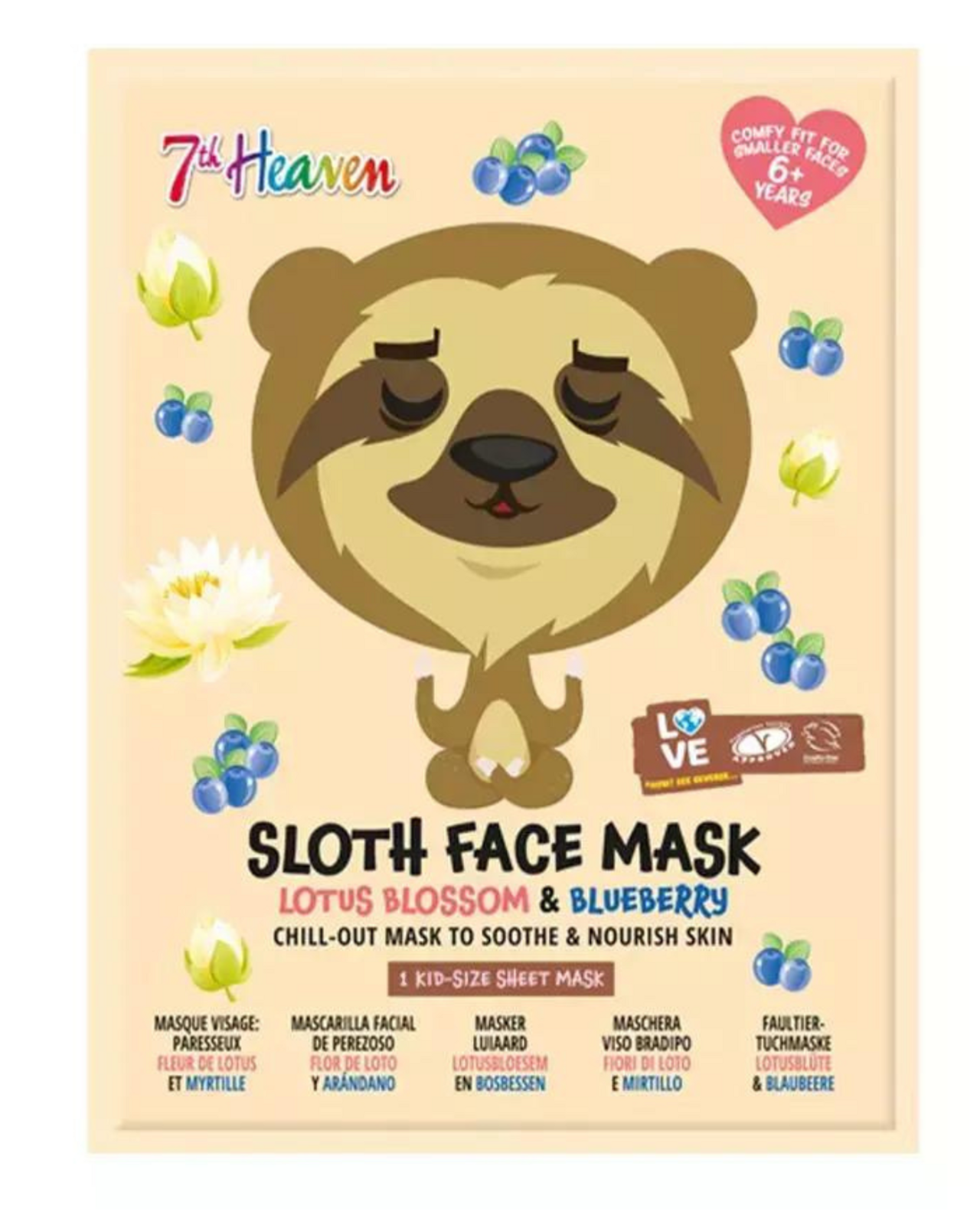 Montagne Jeunesse 7th Heaven Sloth Face Mask Lotus Blossom & Blueberry
