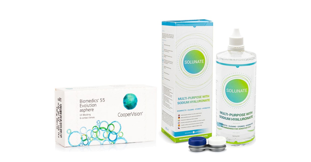 Biomedics 55 Evolution (6 lenzen) + Solunate Multi-Purpose 400 ml met lenzendoosje