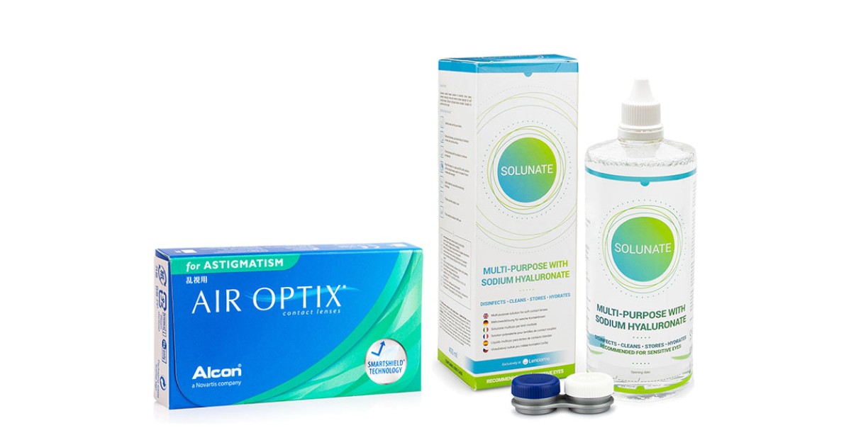 Air Optix for Astigmatism (3 Linsen) + Solunate Multi-Purpose 400 ml mit Behälter