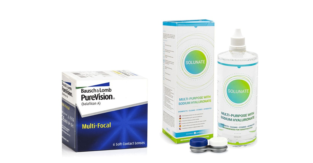 PureVision Multi-Focal (6 lenzen) + Solunate Multi-Purpose 400 ml met lenzendoosje