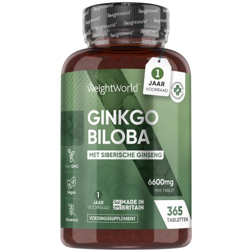 WeightWorld Ginkgo Biloba 6600 mg - 365 tabletten - Met Siberische Ginseng
