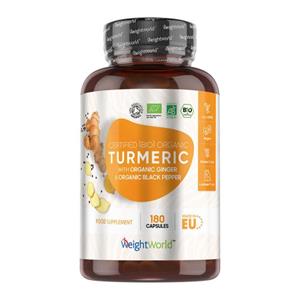 WeightWorld Bio Kurkuma capsules met zwarte peper en gember - 1520 mg - 180 vegan capsules voor 3 maanden - Biologisch vegan curcumine supplement