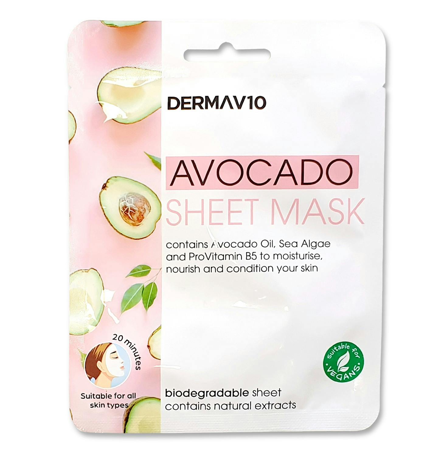 DermaV10 Avocado Sheet Mask 1 st