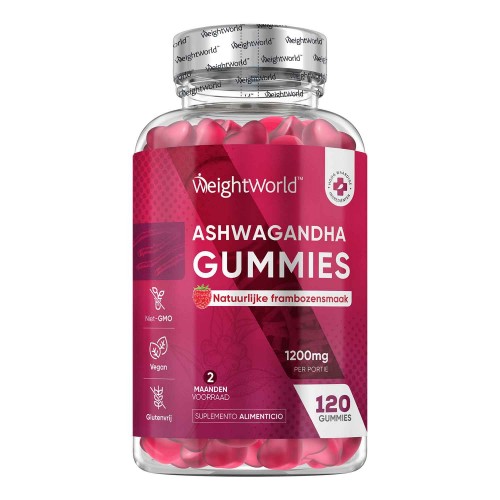 WeightWorld Ashwagandha gummies - 1200 mg - 120 gummies - Met frambozensmaak - Tegen stress en om te ontspannen