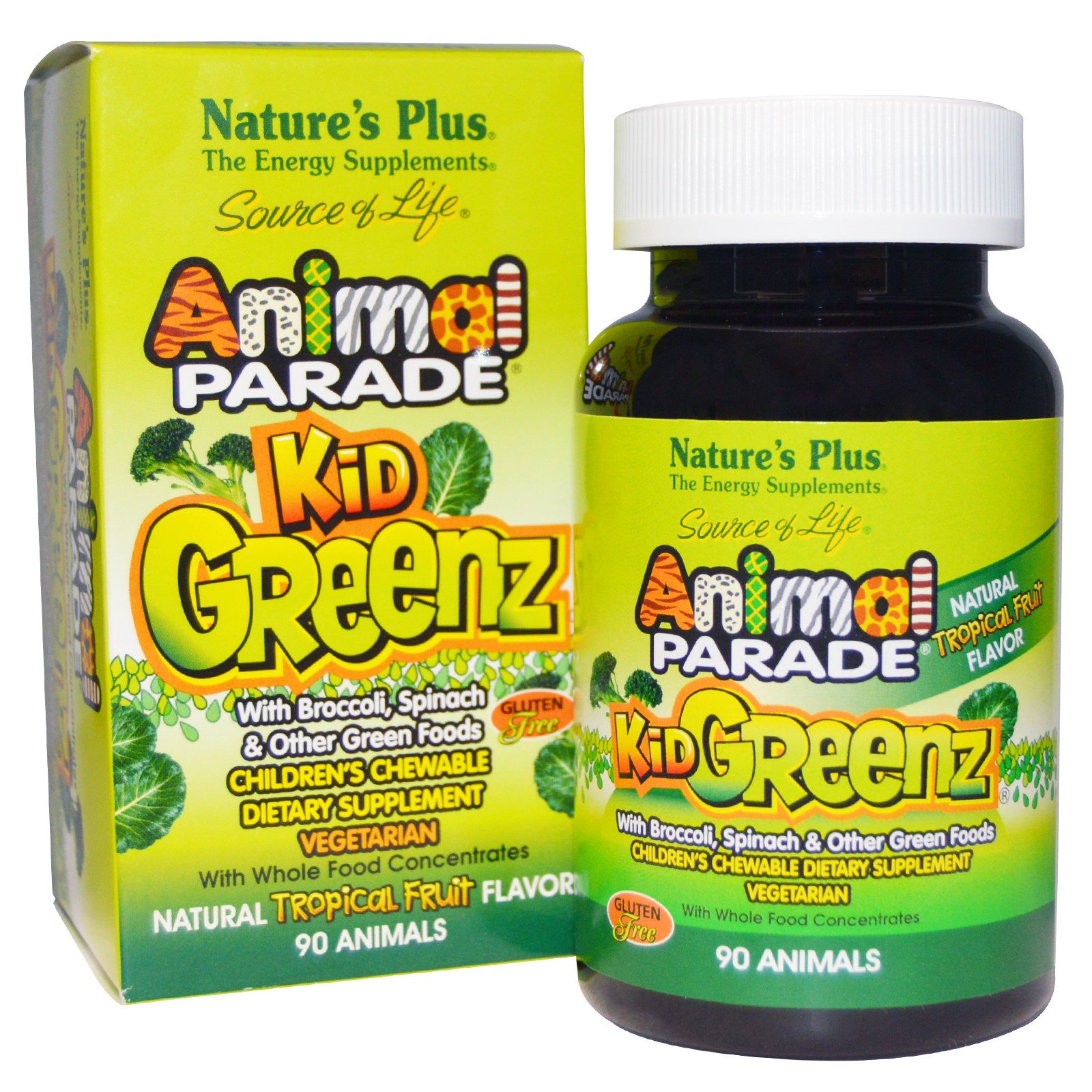 Nature's Plus Kid Greenz, Natural Tropical Fruit Flavor (90 Animals) - 