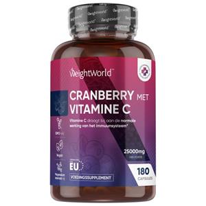 WeightWorld Cranberry met vitamine C - 25.000 mg 180 Capsules - Blaas ondersteuning met veenbes extract