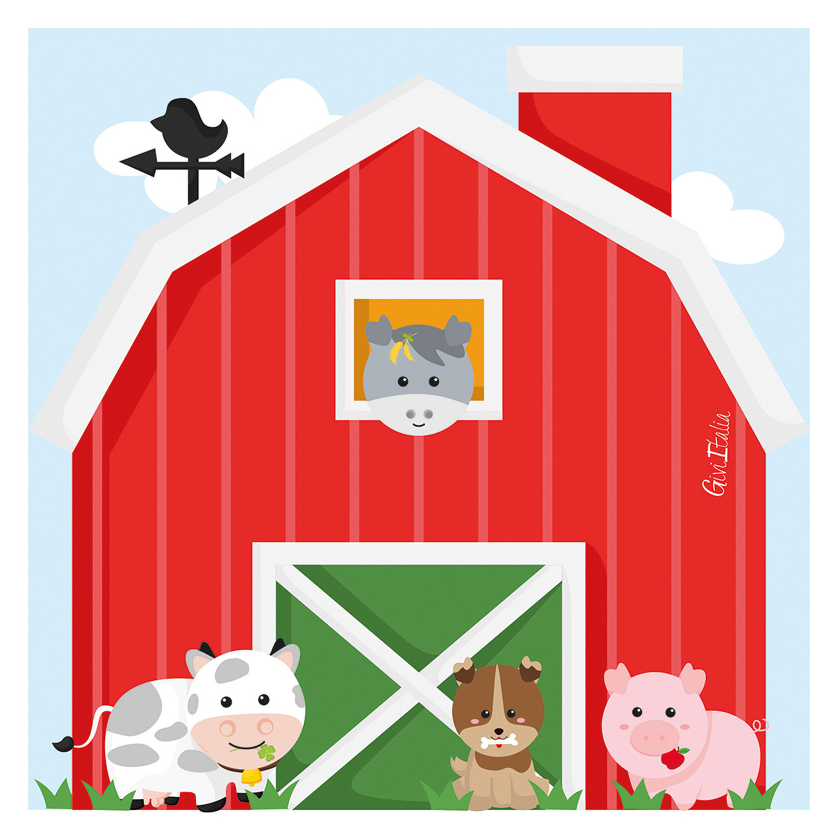 Givi Italia Feestservetten - 16x - boerderij dieren - kinderfeest - themafeest - 3 laags - 33 x 33 cm -