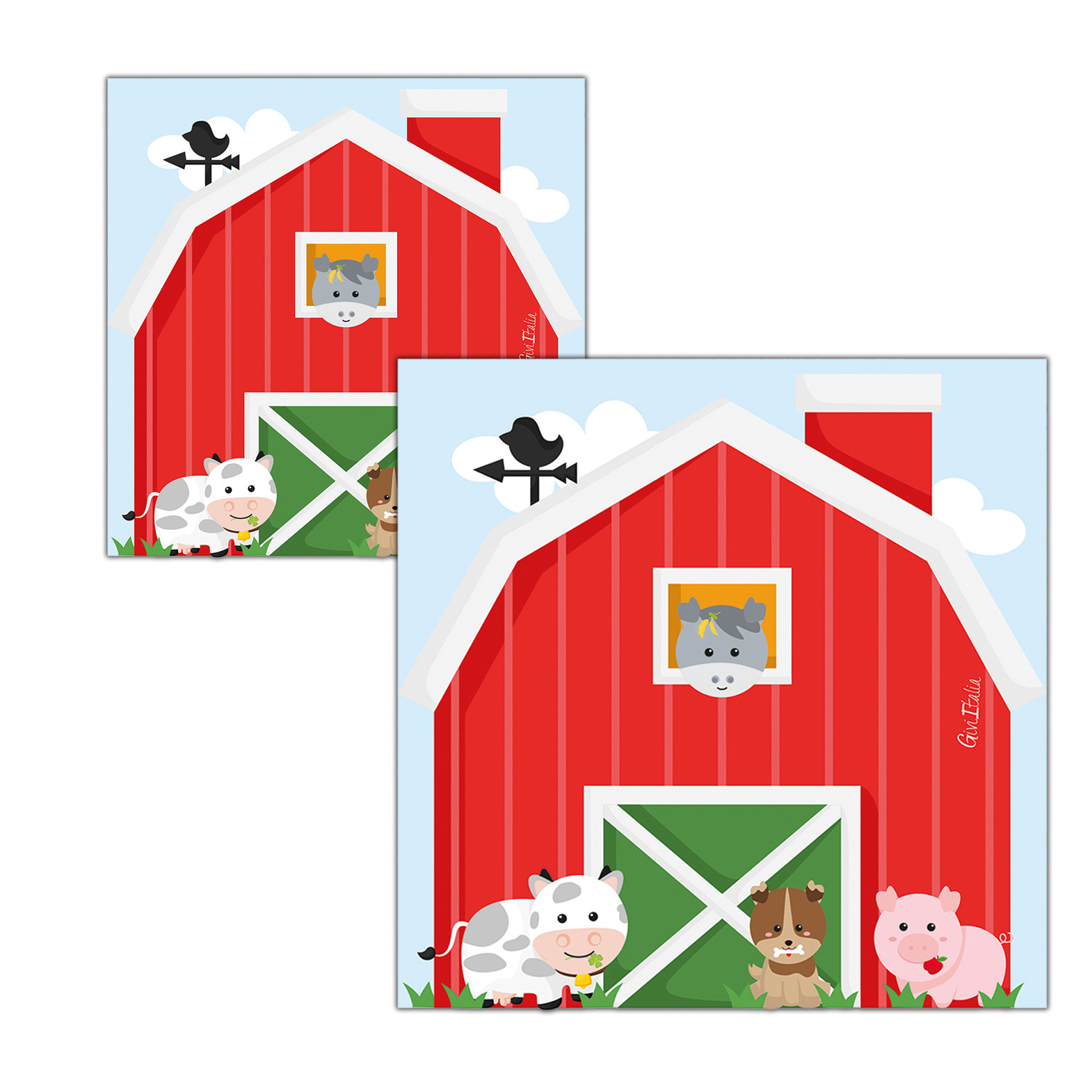 Givi Italia Feestservetten - 32x - boerderij dieren - kinderfeest - themafeest - 3 laags - 33 x 33 cm -