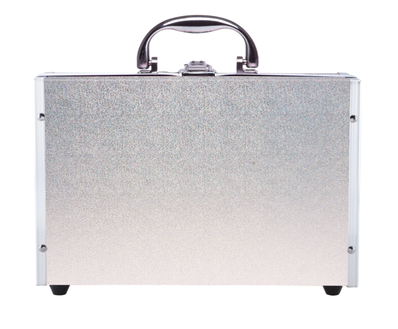 Casuelle Cosmetica koffer met glanzend zilver oppervlak, 25 x 19 x 7, 1 Stuk