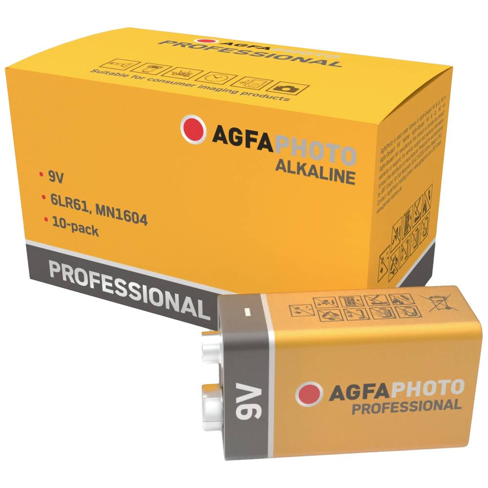 AgfaPhoto Professional 6LR61 9V batterij (blok) Alkaline 9 V 10 stuk(s)