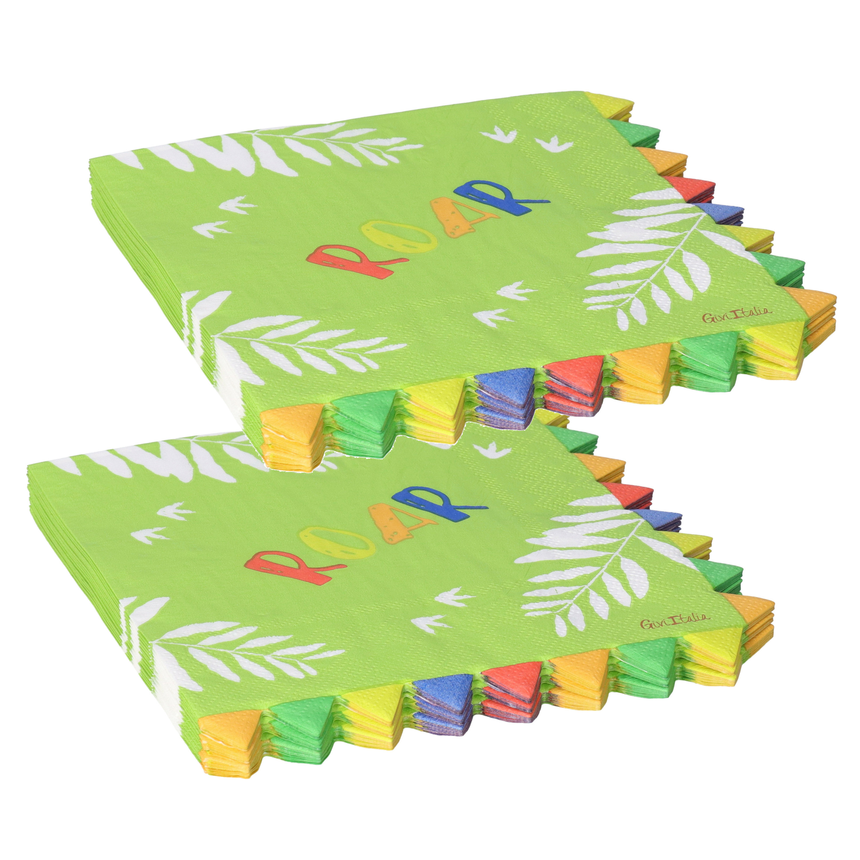 Givi Italia Feestservetten - 32x - dinosaurus - themafeest - kinderfeest - groen - 3 laags - 33 x 33 cm -