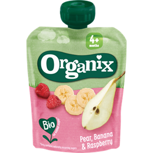 Organix rganix Knijpfruit Peer, Banaan & Framboos 4+m 90g bij Jumbo