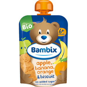 Bambix ambix Knijpzakje Appel, Banaan, Sinaasappel & Koekjes Bio 6M+ 100g bij Jumbo