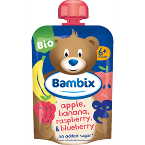 Bambix ambix Knijpzakje Appel, Banaan, Framboos & Blauwe Bes Bio 6M+ 100g bij Jumbo