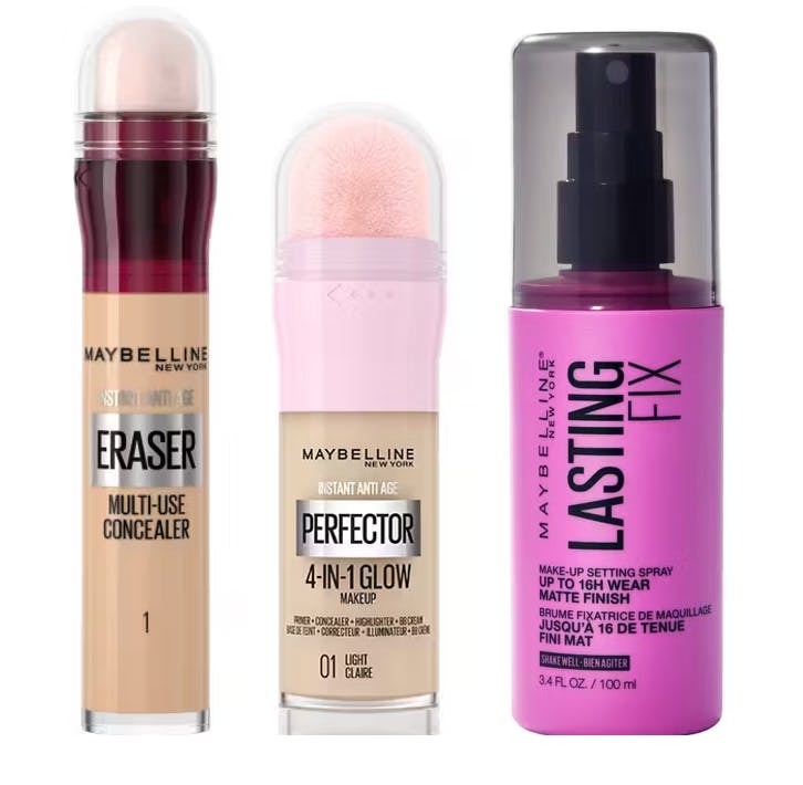 Maybelline Lasting Fix Setting Spray + Instant Perfector 4-in-1 Glow Light 01 + Instant Anti Age Eraser Concealer 1 Light 100 ml + 20 ml + 6,8 ml