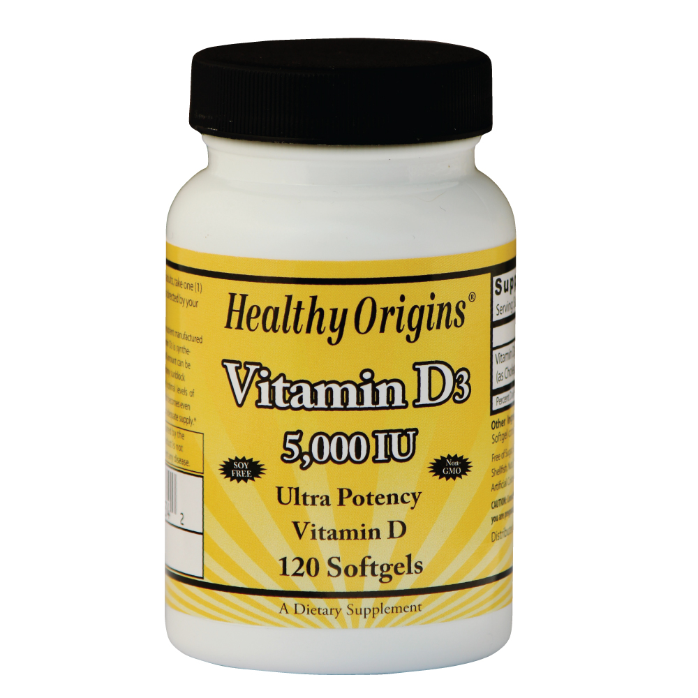 Healthy Origins Vitamine D3, 5000 IE (120 Softgels) - 