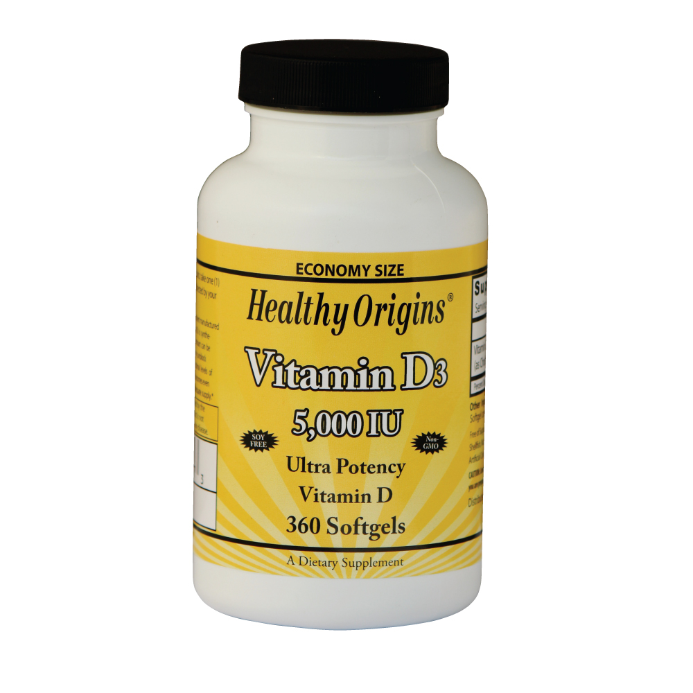 Healthy Origins Vitamine D3, 5000 IE (360 Softgels) - 