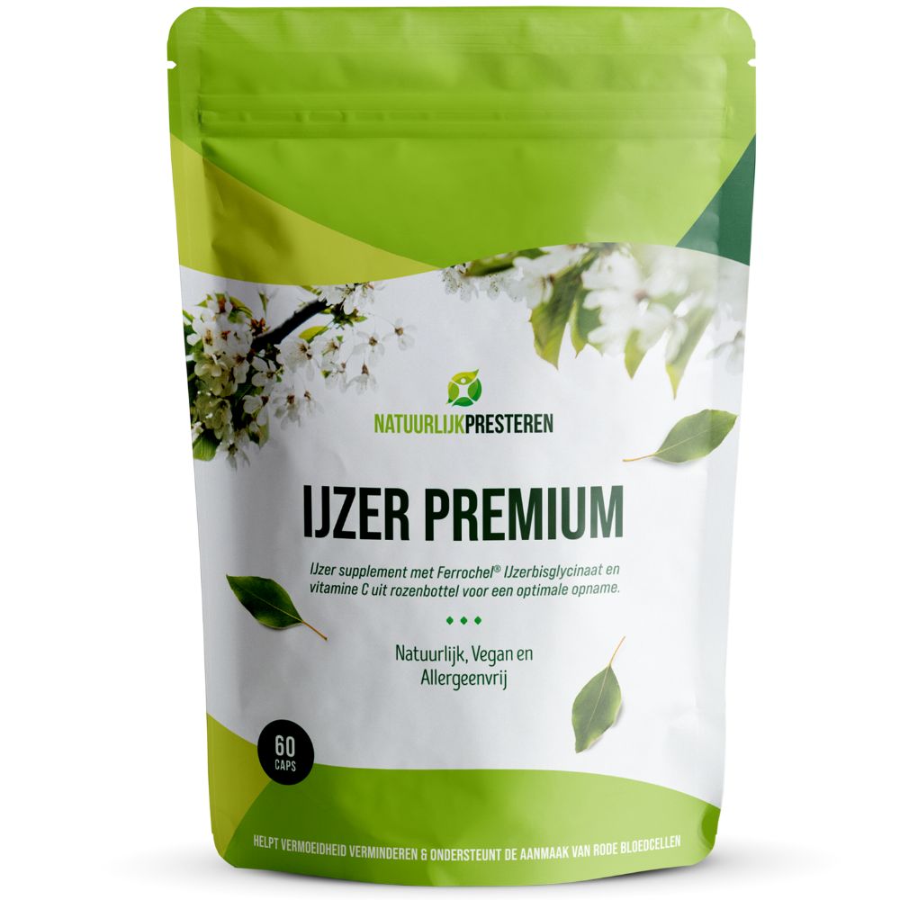 Natuurlijk Presteren IJzer Premium– Ferrochel IJzerbisglycinaat – Vitamine C uit rozenbottel – IJzerpillen met extra hoge opname – 60 capsules – Vegan