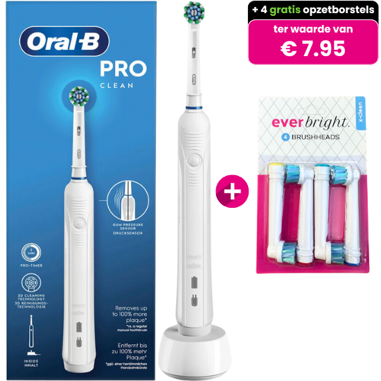 Oral-B PRO 1 Clean White Elektrische Tandenborstel + 4x Everbright Opzetborstels