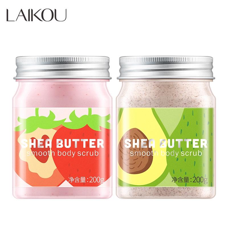 LAIKOU Shea Butter/Aardbei Body Scrub Been Arm Reiniging Whitening Cream Exfoliërende Gladde Voedende 200 ml Strawberry