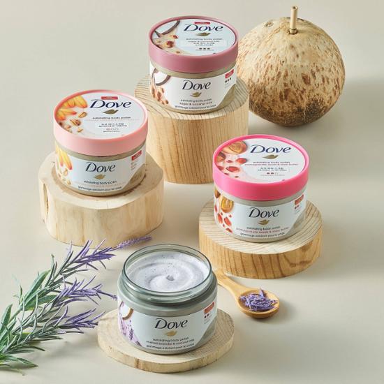 DOVE Choose 1 of 4  body scrubs Lavender & Coconut Milk