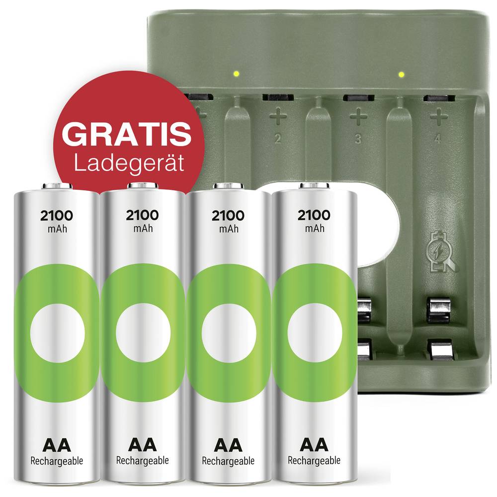 GP Aktion Gratis Ladegerät USB-Modell Ladegerät  B441 inkl. 4x AA-Akku Oplaadbare AA batterij (penlite) NiMH 2100 mAh 1.2 V 1 set(s)