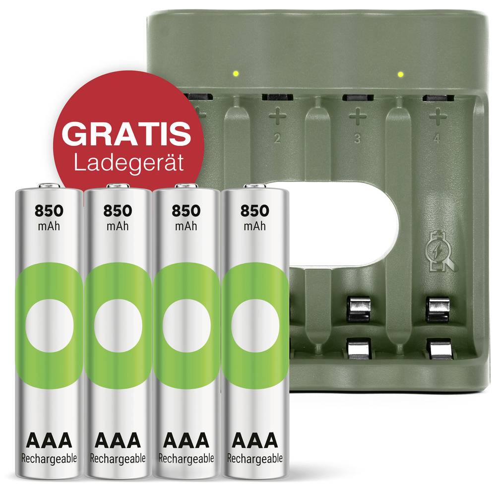 GP Aktion Gratis Ladegerät USB-Modell Ladegerät  B441 inkl. 4x AAA-Akku Oplaadbare AAA batterij (potlood) NiMH 850 mAh 1.2 V 1 set(s)