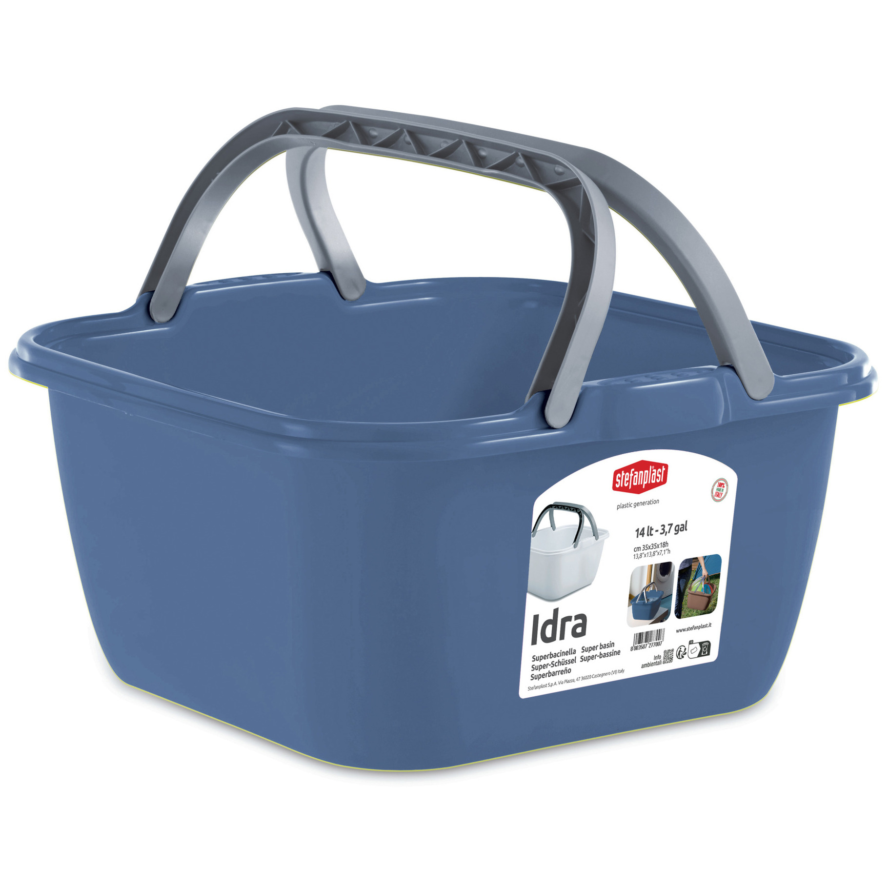 Stefanplast Wasmand/draagmand/teil met hengsel - kunststof - 13 Liter - blauw - 35 x 35 x 18 cm -