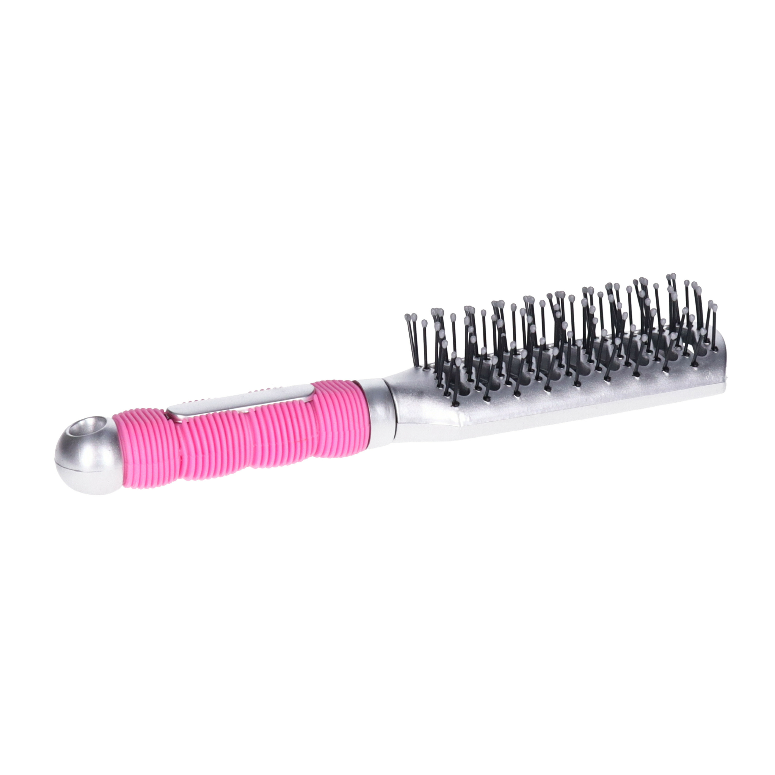 Merkloos Haarborstel Hairmaster - zilver met pink handvat - 23 x 4 cm - kunststof - heren/dames/kinderen -