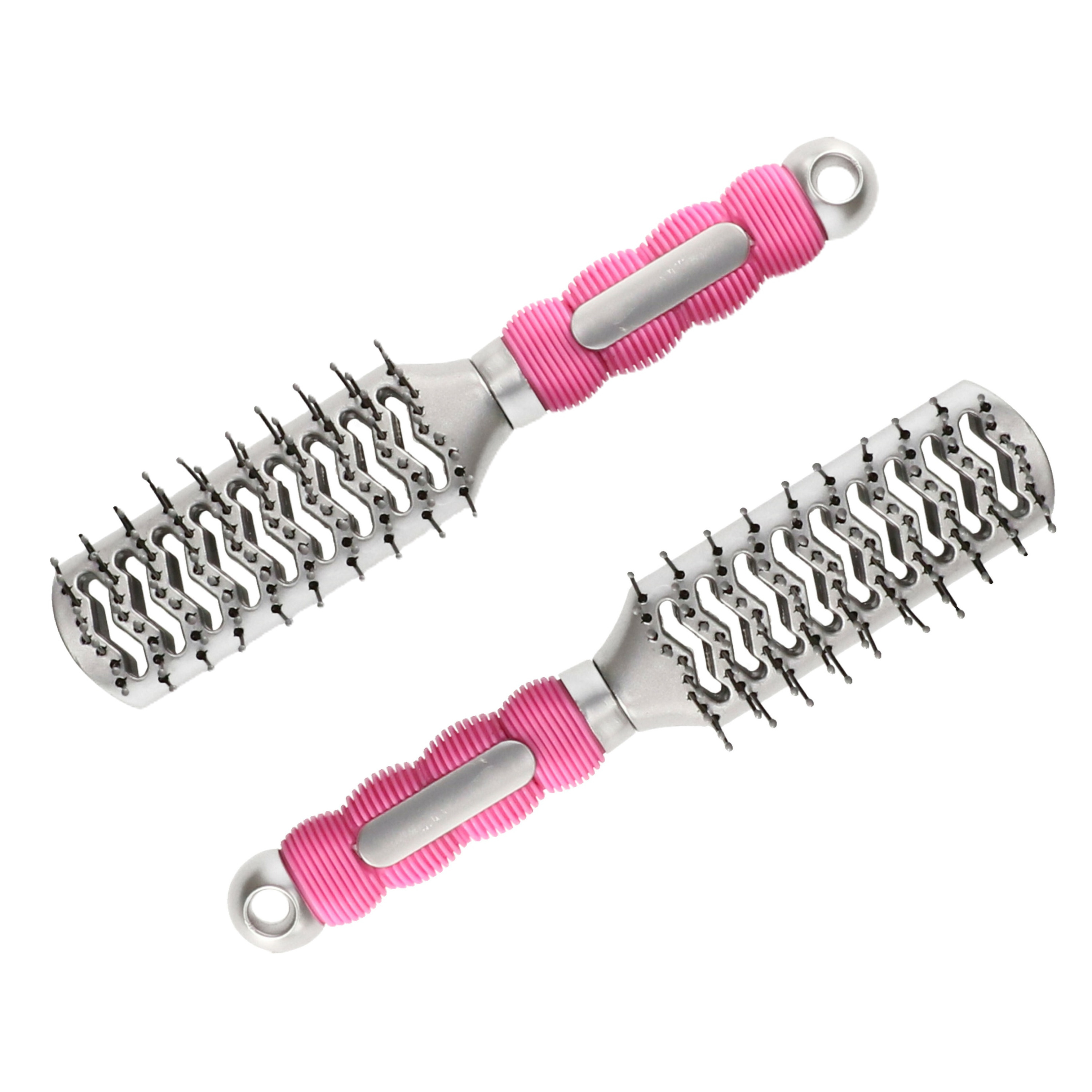 Merkloos Haarborstel Hairmaster - 2x - zilver met pink handvat - 23 x 4 cm - kunststof - heren/dames/kinderen -