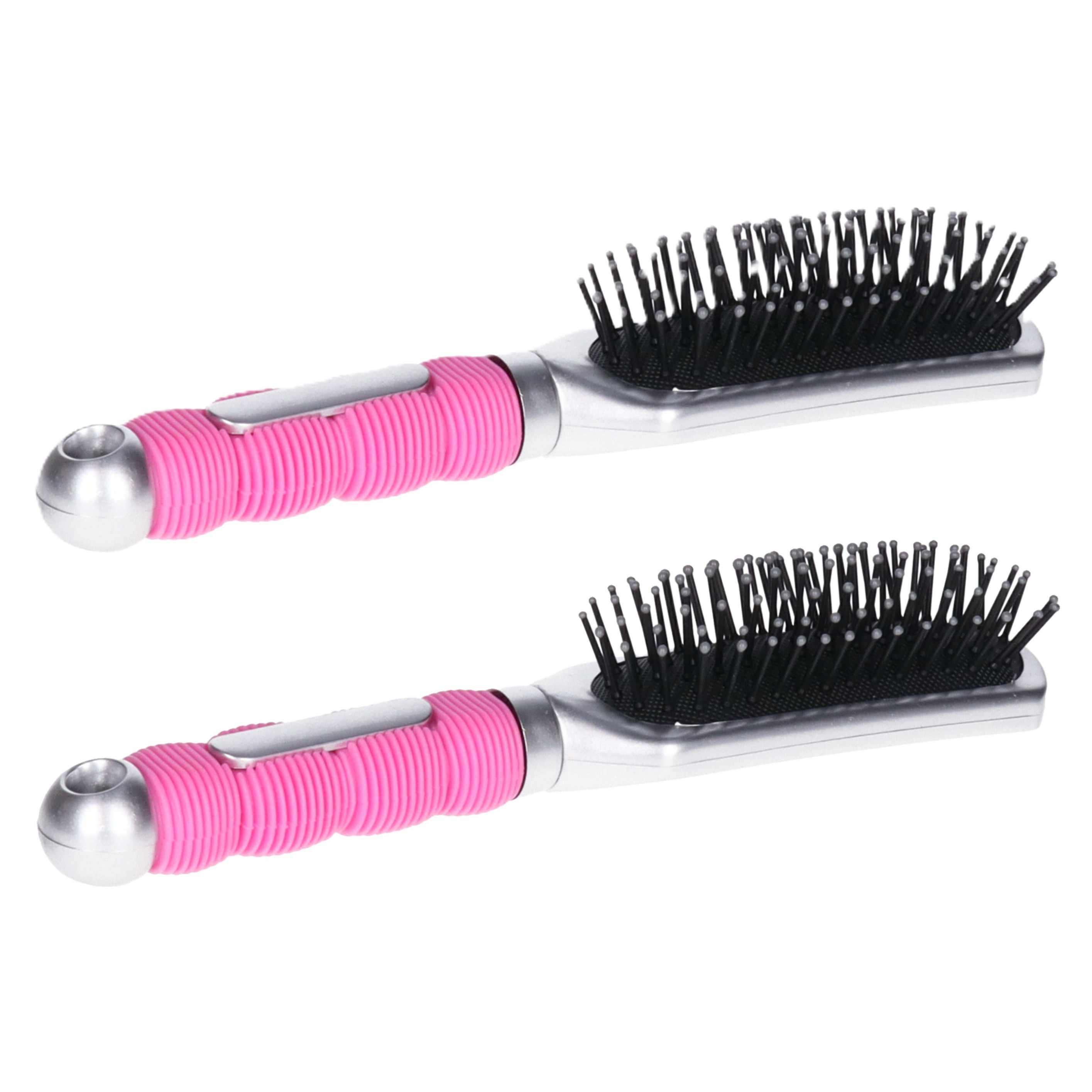 Merkloos Haarborstel Hairmaster - 2x - zilver met roze handvat - 23 x 5 cm - kunststof - heren/dames/kinderen -