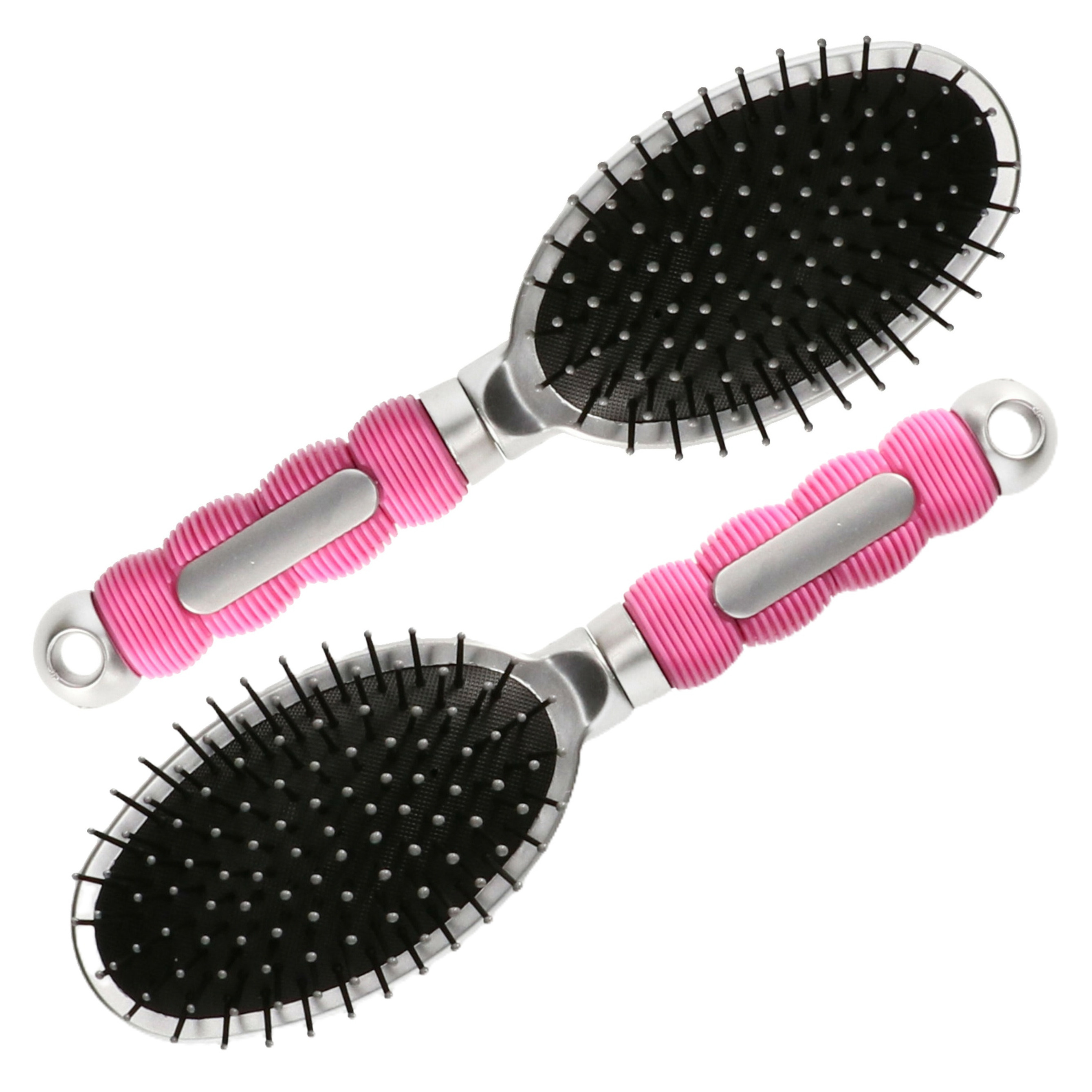 Merkloos Haarborstel Hairmaster - 2x - zilver met roze handvat - 23 x 6 cm - kunststof - heren/dames/kinderen -