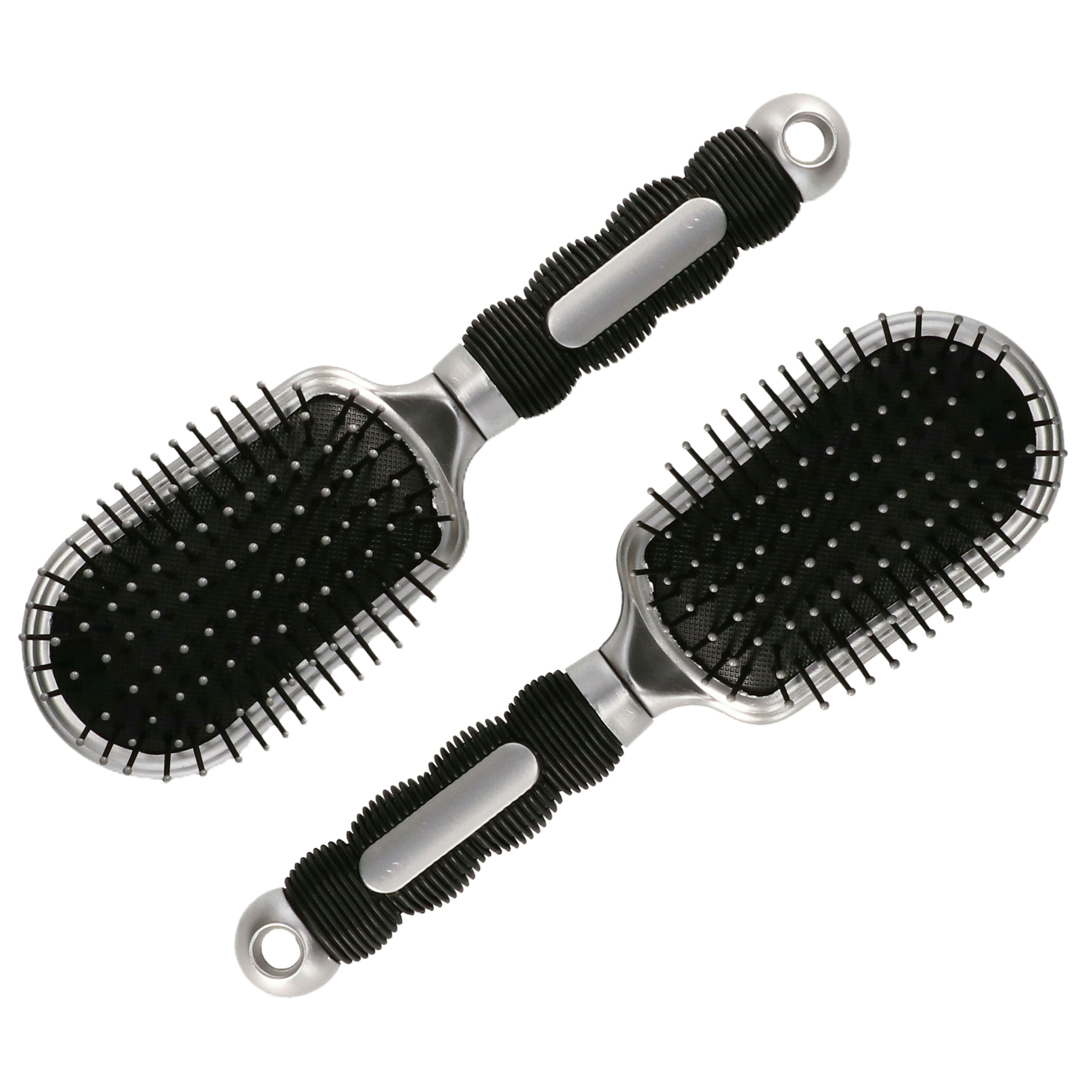 Merkloos Haarborstel Hairmaster - 2x - zilver met zwart handvat - 23 x 6 cm - kunststof - heren/dames/kindere -