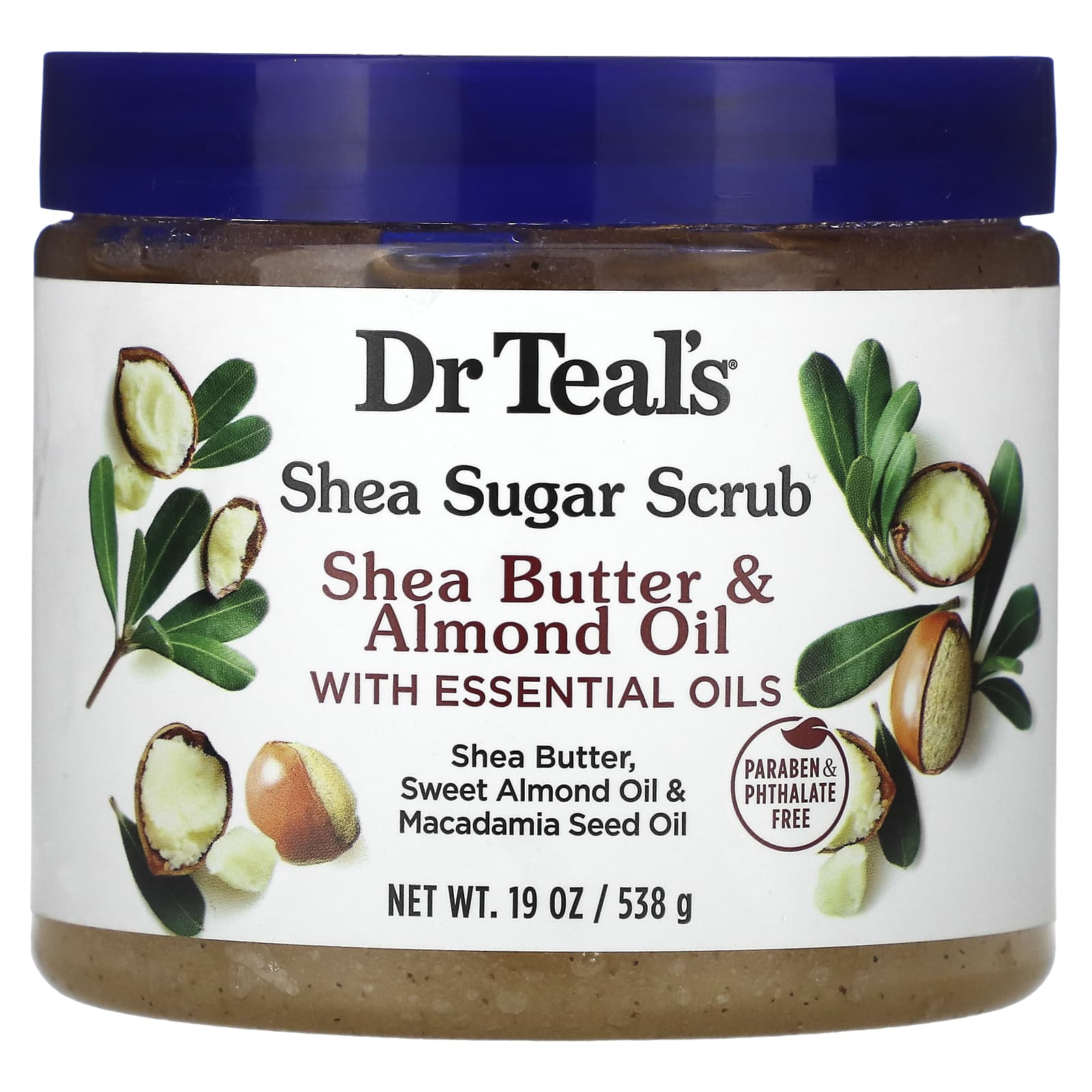 BeautyGlam Dr. Teal's, Shea Sugar Scrub, Shea Butter and Almond Oil, with Essential Oils, 19 oz (538 g)