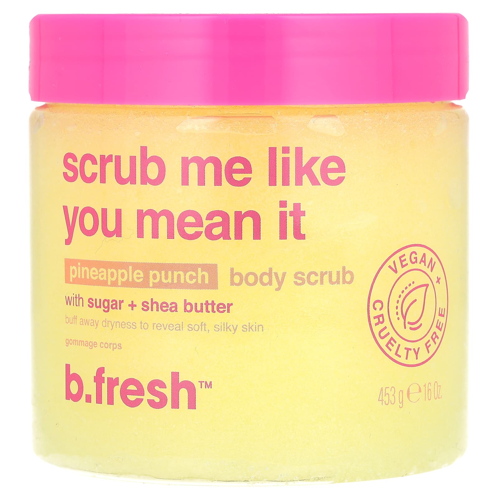 BeautyGlam b.fresh, body scrub with sugar and shea butter, pineapple punch, 453g (16oz)