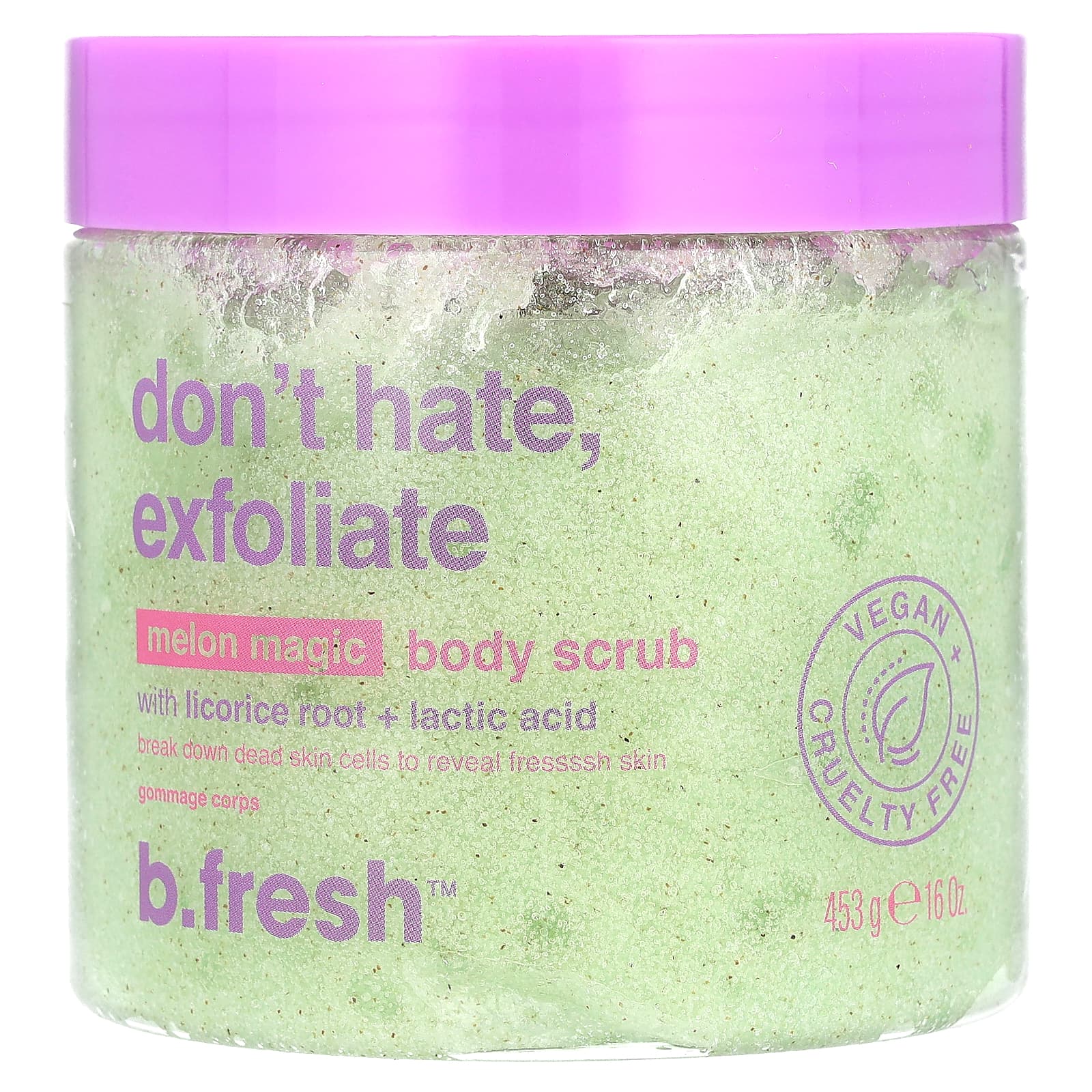 BeautyGlam b.fresh, Body Scrub, with Licorice Root and Lactic Acid, Melon Magic, 16 oz (453 g)