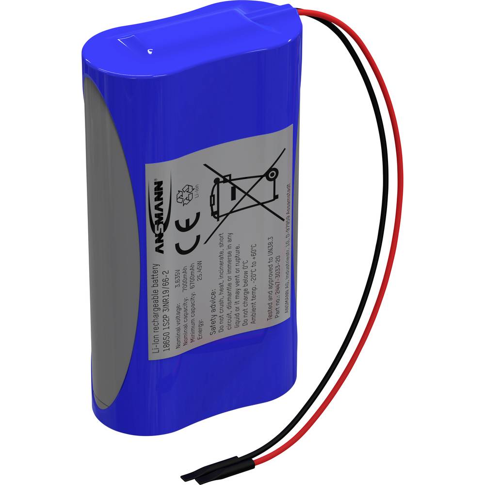 Ansmann 1S2P Accupack Aantal cellen: 2 Batterijgrootte: 18650 Kabel Li-ion 3.6 V 7000 mAh
