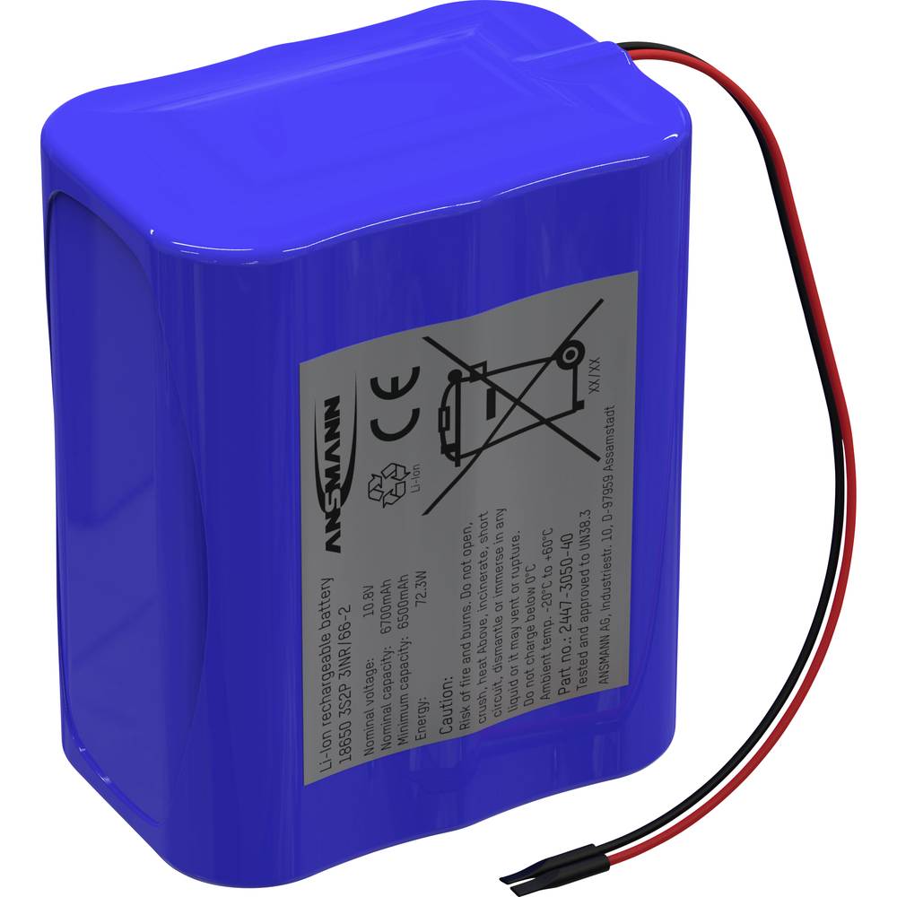 Ansmann 3S2P Accupack Aantal cellen: 8 Batterijgrootte: 18650 Kabel Li-ion 10.8 V 5100 mAh