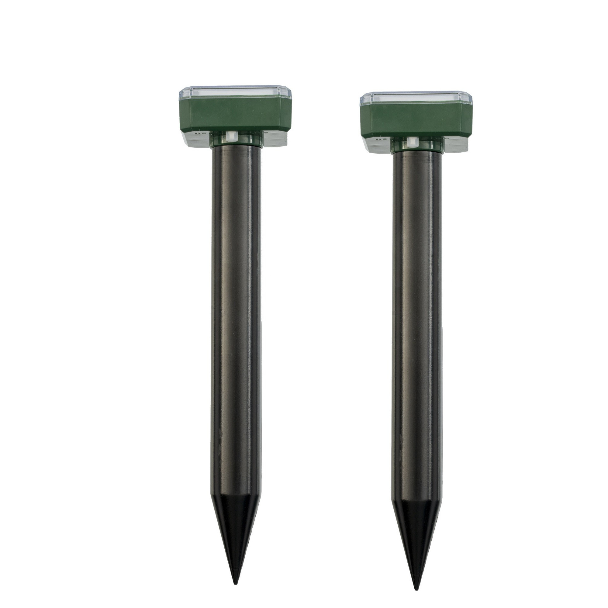 Merkloos 2x Zilveren solar mollen/woelrattenverjagers diervriendelijk met ultrasoon geluid 26 cm -