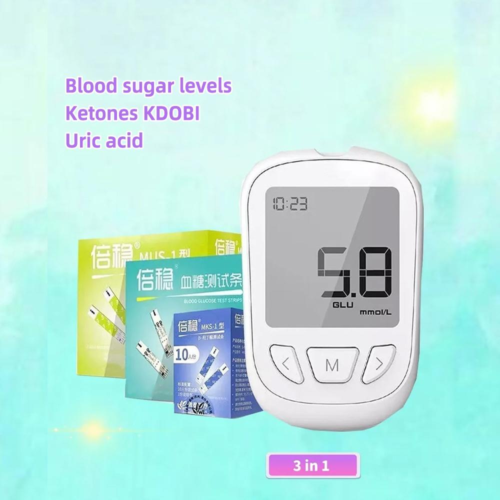 Schbit Health Mall Aidex 3-in-1 bloedglucose-, urinezuur- en bloedketonentester voor thuisgebruik met testpapier wit